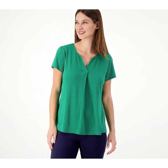 NEW Isaac Mizrahi Live! Jewel Green Split Neck Cap Sleeve Top Size Small - Picture 1 of 6